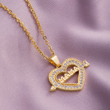 1 pieza de collar con colgante de circonita con incrustaciones de diamantes de imitación de acero inoxidable con forma de corazón y letras MAMA a la moda
