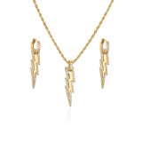Conjunto de pendientes y collar con colgante de relámpago de circonita con microincrustaciones, adorno chapado en oro