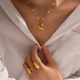 Collar con colgante chapado en oro de 18 quilates con revestimiento de perlas de acero inoxidable y concha de estrella de mar informal estilo IG