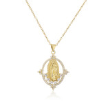 Nuevo collar con colgante de la Virgen María, joyería de circón chapada en oro de 18 quilates, venta al por mayor