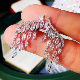 Pendientes de anillo ajustables para mujer con alas de ángel de diamantes y cobre exagerados