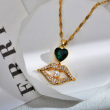 Collar con colgante de circonita y perlas artificiales con incrustaciones de cobre en forma de corazón de labios de Streetwear