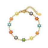 Pulseras básicas con revestimiento de acero inoxidable con flores de 1 pieza