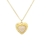 Collar con colgante chapado en oro con forma de corazón, piña, libélula, chapado en cobre, incrustaciones huecas, perla, circonita, estilo IG