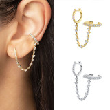 Cadena de oreja de una sola pieza con aguja de plata transfronteriza S925 con clip de oreja de doble anillo de diamantes