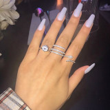 Anillo Abierto De Circón Con Incrustaciones De Cobre Geométrico De Moda