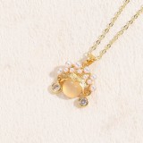 Chinoiserie elegante estilo clásico geométrico cobre 14K chapado en oro collar con colgante de circón a granel