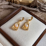 Pendientes colgantes chapados en oro de 18K con incrustaciones de cobre y perlas de agua dulce, 1 par, Retro, viaje, brillante, geométrico