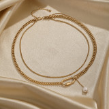 Collar chapado en oro de 18 quilates con revestimiento de perlas de cobre ovalado estilo IG