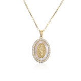 Joyería religiosa clásica chapada en cobre 18K oro circón Virgen María colgante collar femenino