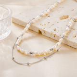 Collares de doble capa de perlas chapados hechos a mano de acero inoxidable de Color sólido dulce estilo Hada