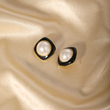 1 par elegante clásico estilo francés cuadrado ovalado esmalte chapado incrustaciones cobre cristal artificial perlas artificiales chapado en oro de 18 quilates