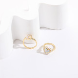 1 pieza anillos de perlas artificiales con incrustaciones de cobre en forma de corazón y Luna a la moda