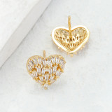 Pendientes de corazón de oro de 18 quilates con incrustaciones de cobre y circonitas de estilo simple