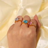 Anillo de moda de acero inoxidable, joyería redonda grande con circonita