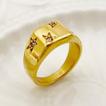 Anillos chapados en oro con diamantes de imitación con incrustaciones de acero inoxidable con estrella de viaje de estilo simple
