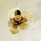 Anillos abiertos chapados en oro de acero inoxidable con flor clásica de estilo vintage