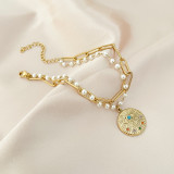 Pulseras bohemias geométricas de perlas de agua dulce turquesas con revestimiento de acero inoxidable