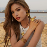 Collar retro de aretes chapados en oro de 18 quilates con revestimiento de acero inoxidable con flor de color sólido