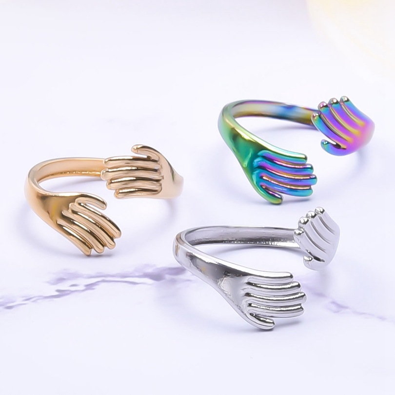 Anillos abiertos de pulido de acero de titanio geométrico casual