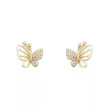 1 par de pendientes elegantes con incrustaciones de mariposas, diamantes artificiales de cobre