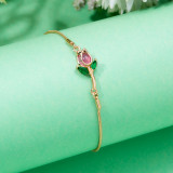 Pulseras de diamantes de imitación con incrustaciones de revestimiento de acero inoxidable con flores de estilo simple