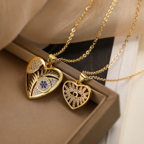 Estilo moderno Estilo coreano Geométrico Ojo del diablo Forma de corazón Chapado en cobre Hueco Incrustación Circón Collar con colgante chapado en oro de 18 quilates