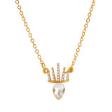 Collar de circón con diamantes de imitación artificiales chapado en cobre con forma de corazón cruzado a la moda