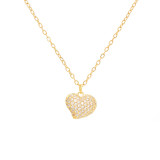 Collar chapado en oro con diamantes de imitación con incrustaciones de cobre en forma de corazón de estilo simple