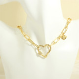 Hip-Hop estilo simple pentagrama mano de Fátima forma de corazón cobre esmalte chapado incrustación circón 18 K chapado en oro colgante collar