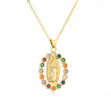 Collar con colgante de circonita con incrustaciones de cobre de la Virgen María de 1 pieza