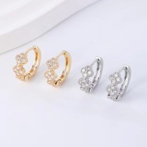 1 par de pendientes de aro de diamantes artificiales de cobre con incrustaciones de flores elegantes