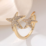 Elegantes anillos abiertos de circonita con incrustaciones de cobre y pentagrama de Streetwear