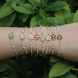 Pulsera ajustable de cobre simple con microincrustaciones de circonitas y flores coloridas