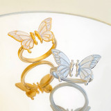 Anillos abiertos chapados en plata chapados en oro de 14 quilates con esmalte de cobre y mariposa dulce elegante