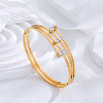 Brazalete de pulseras con diamantes de imitación chapados en oro de 24K de acero titanio y mariposa a rayas de estilo clásico al por mayor