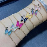 Pulsera de ajuste telescópico con colgante de mariposa y diamantes de imitación a la moda