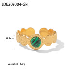 Anillo Abierto De Piedra Natural Chapado En Oro De Acero Inoxidable Geométrico De Moda