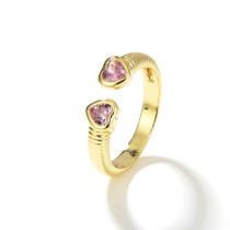Anillo abierto de cobre con forma de corazón a la moda, anillos de cobre con incrustaciones de circón, 1 pieza