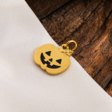 Collar con dijes chapados en oro de 14 quilates y esmalte de acero inoxidable con patrón gótico de Halloween estilo IG