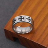 Anillo de banda ancha de acero inoxidable con cruz punk
