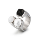 Joyería Nueva pulsera de acero de titanio Moda europea y americana Anillo de perlas simple creativo