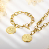 Conjunto de monedas con retrato Retro, pulsera, collar dorado exagerado de acero inoxidable transfronterizo