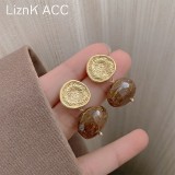 Pendientes de perlas de piedras preciosas artificiales con incrustaciones de cobre de flor retro 1 par