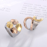 Anillos de acero de titanio con forma de corazón geométrico de moda, anillos de acero inoxidable con diamantes de imitación con incrustaciones chapadas