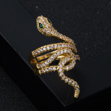 Nuevo Microconjunto de cobre chapado en oro, circonita, mariposa, serpiente, anillo de cobre abierto para mujer, accesorios