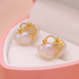 1 par de pendientes colgantes de circonita con perlas artificiales de cobre con incrustaciones de nudo de lazo de flores geométricas elegantes para mujer