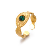 Anillo abierto de piedra natural chapado en oro redondo de acero inoxidable de 18 quilates de estilo fresco informal a granel