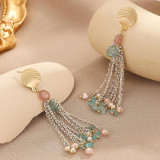 1 par de pendientes colgantes de cobre con perlas de agua dulce y borlas geométricas de estilo romano elegantes