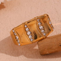 Anillos chapados en oro de 18 quilates con incrustaciones de revestimiento de acero inoxidable geométrico estilo simple básico estilo clásico